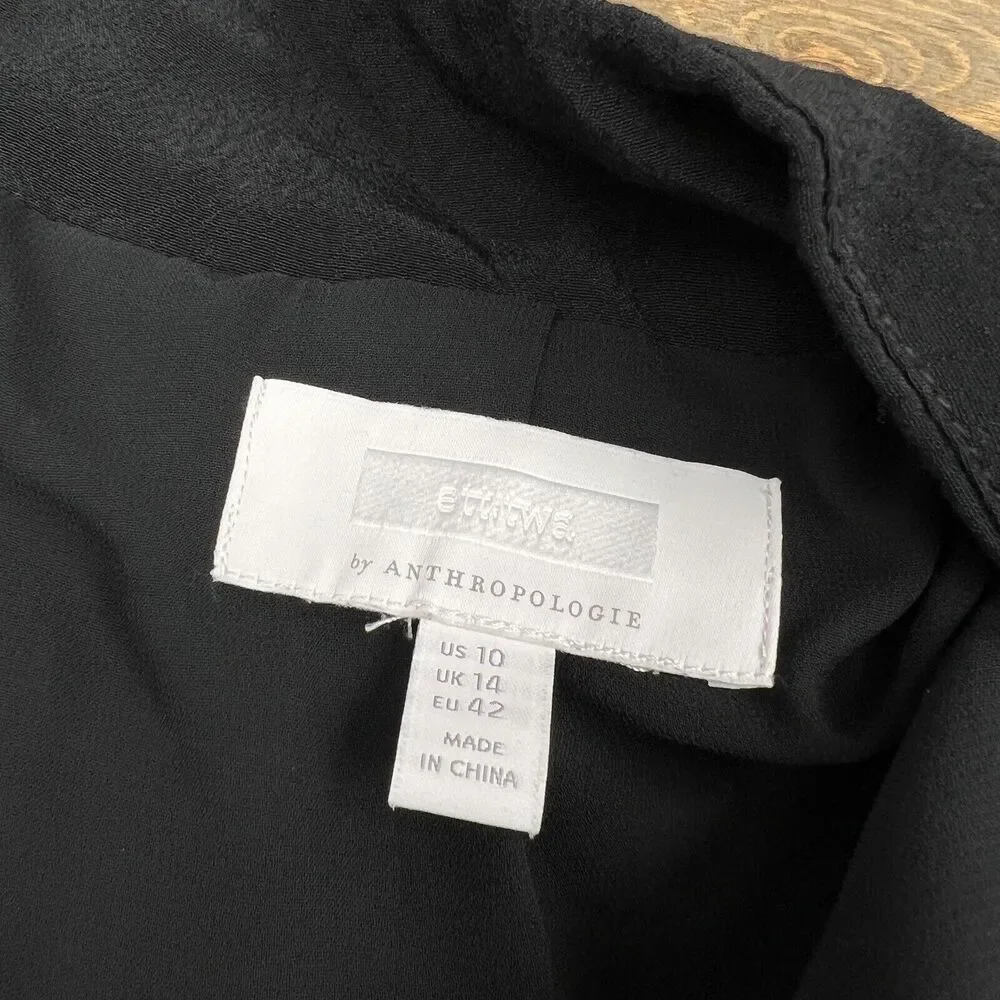 Anthropologie Ett Twa Black Summer Blazer Wrap Top Women's Size 10 Viscose‎ - Picture 2 of 8